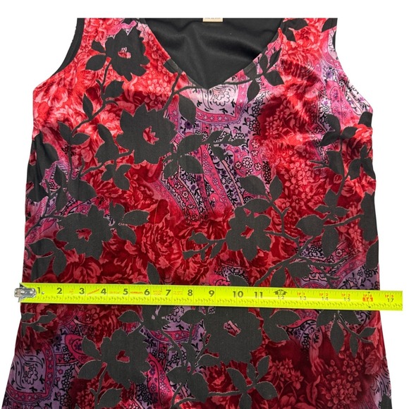Vtg Y2k Red Black Floral Velvet Burnout Tiered V Neck Midi Dress Sz L Whimsygoth - Picture 10 of 12